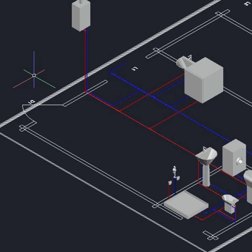 Modello impiantistico 3D di un impianto idraulico realizzato in ambiente CAD